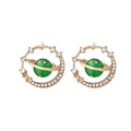 Starry sky planet earrings with green enamel stone and crystals in gold finish - Green