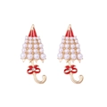 Orecchini a perno a forma di ombrello dorati con perle e fiocchi in smalto rosso - Orecchini a lobo a forma di ombrello con fiocco rosso / Rosso