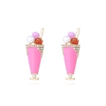 Orecchini a forma di frappè rosa con cristalli e perle in finitura dorata - Rosa