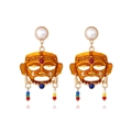 Pendientes de máscara tribal dorados vintage con cuentas de colores y perlas - Colorido