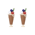 Creative milkshake cone earrings with colorful enamel, rhinestones and pearls on white background - Brown