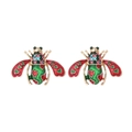 Vintage gold bee stud earrings with colorful oil drip wings and sparkling rhinestones - Colorful