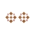 Retro geometrische vierkante oorbellen met gouden montuur, bruin email en kristallen - Bruin