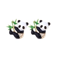 Niedliche Panda-Ohrringe mit Emaille, grünem Bambus und funkelnden Kristallen - Schwarz Weiß