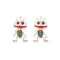Cartoon Froschkönig Ohrringe aus Goldlegierung mit grünen Strasssteinen und Perlen - Bunt