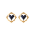 Elegant gold heart earrings with blue enamel center and sparkling rhinestones - Black