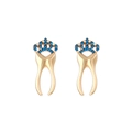 Creative gold tooth earrings with crown design and sparkling blue rhinestones - Colorful