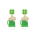 Saint Patrick's Day green beer mug earrings with four-leaf clover and gold finish - Green