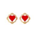 Elegant gold square stud earrings with red heart and sparkling rhinestones for women - Red