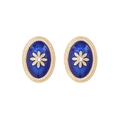Vintage palace style oval earrings with royal blue enamel and golden flower accent - Blue