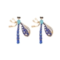 Exquisite gold alloy dragonfly drop earrings with blue enamel and sparkling rhinestones - Blue