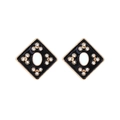 Boucles d'oreilles rétro en émail noir avec motifs de trèfle en diamants brillants - Noir