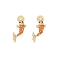 Pendientes de carpa koi de estilo chino retro con diamantes y monedas de la suerte - Multicolor