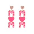 Roze hart MOM oorhangers met emaille en diamanten als cadeau voor Moederdag sieraden - Roze
