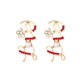 Orecchini LOVE dorati con strass rossi e un'elegante perla bianca centrale - Zircone Rosso