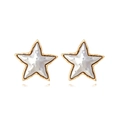 Vintage gold and pearl star moon stud earrings with embossed celestial patterns for women - Gold White (Silver Powder Label)