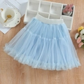 Light blue tiered tutu skirt for girls featuring a white elastic waistband and sequins - Light Blue / 100cm