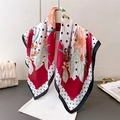 Elegant floral and polka dot silk scarf draped on a mannequin with a luxury feel - Red (FG77-2)