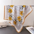 Floral sunflower silk square scarf with black polka dots and mustard yellow border - Gray (FG77-3)