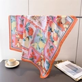 Carré en soie aux imprimés citron et fruits avec une bordure orange éclatante élégante - 66-70CM / Bordure Orange Imprimé Fruits (FG75-1)