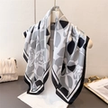 Floral silk satin square scarf with vintage black and white abstract print for women - 70cmx70cm / Black