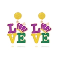 Enamel LOVE earrings with purple crown charm in gold alloy for Carnival accessories - Colorful