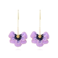 Elegant purple enamel flower dangle earrings with long gold alloy hooks for women - Purple