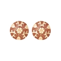 Vintage floral relief earrings with brown enamel and gold leaf patterns in retro palace style - Gold Pink