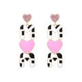 MOM-oorbellen met roze strass-hart en emaille met koeprint voor moederdag - Zwart Wit