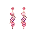 Pendientes largos de raqueta de pickleball con corazones rosa y morado para mujer - Colorido