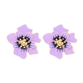 Orecchini a fiore in smalto viola con centri in cristallo e montatura in lega dorata - Viola