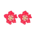 Orecchini a fiore smaltato con sfumatura rosa e centro di strass brillanti - Rosa Rosso