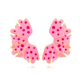 Orecchini a foglia con pois rosa e bordi dorati con finitura smaltata - Rosa