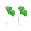 Green enamel ginkgo leaf earrings with delicate gold hooks on a clean white background - Green