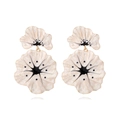 Exaggerated double-layered cream white enamel flower earrings with black accents - White