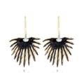 Modern leaf-shaped fan earrings with black and white enamel palm patterns and gold hooks - Black