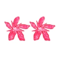 Exaggerated fuchsia enamel flower earrings with gold metal edges and marble texture - Rose Red