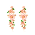 Elegante vergoldete Kirschblüten-Ohrringe mit rosa Emaille-Blumen und grünen Blättern - Gelb