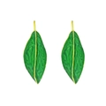 Pendientes de hoja en esmalte verde con vetas doradas y ganchos para mujer minimalistas - Verde