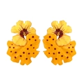 Exaggerated luxury enamel flower stud earrings with yellow polka dot leaf petals - Yellow