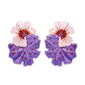 Luxury enamel flower earrings with purple leaves and pink petals in a gold-plated finish - Purple