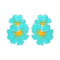Exaggerated green enamel flower earrings with yellow centers and wavy petal design - Lake Blue