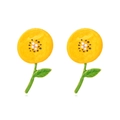 Sweet yellow enamel flower stud earrings with pearl centers and green leaves decor - Yellow
