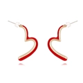Pink enamel heart earrings with gold granulated texture for women in a pair - Red