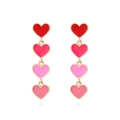 Pink gradient enamel heart drop earrings with gold trim and four layered heart charms - Gradient Pink