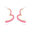 Pink heart-shaped enamel stud earrings with gold-plated irregular wavy metal edges - Pink