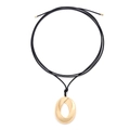 Collana minimalista con ciondolo ovale a torsione dorato e cordino nero lucido - Oro