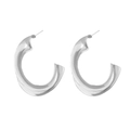 Polished silver twisted metal C-shape hoop earrings with minimalist geometric design - Silver
