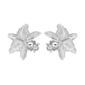 Pendientes de orquídea plateada con pedrería brillante sobre fondo blanco puro - Plateado