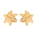 Elegantes pendientes de orquídea dorada con circonita blanca sobre fondo blanco limpio - Dorado